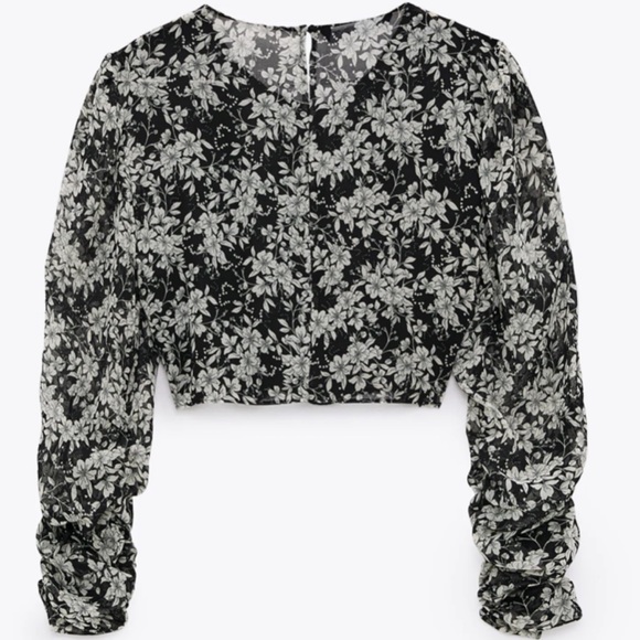 Zara Floral Print Crop Top Size Large - Picture 4 of 5